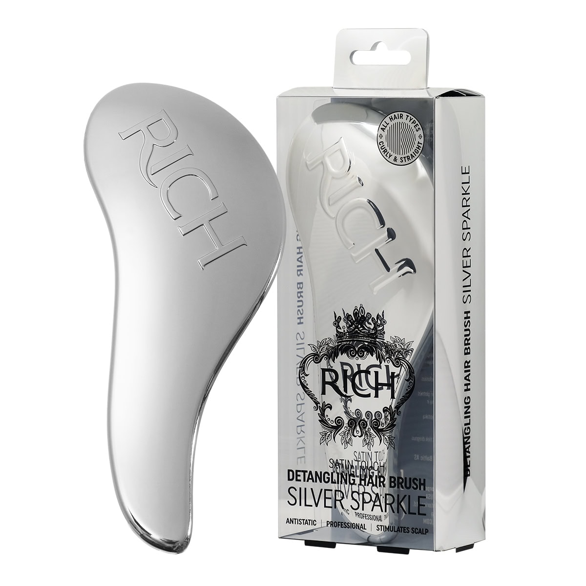 RICH Pure Luxury Satin Touch Detangling Brush Silver Metallic